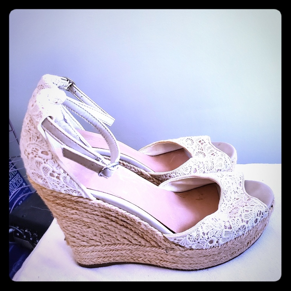 Aldo white and cream crocheted wedges CUT SMALL